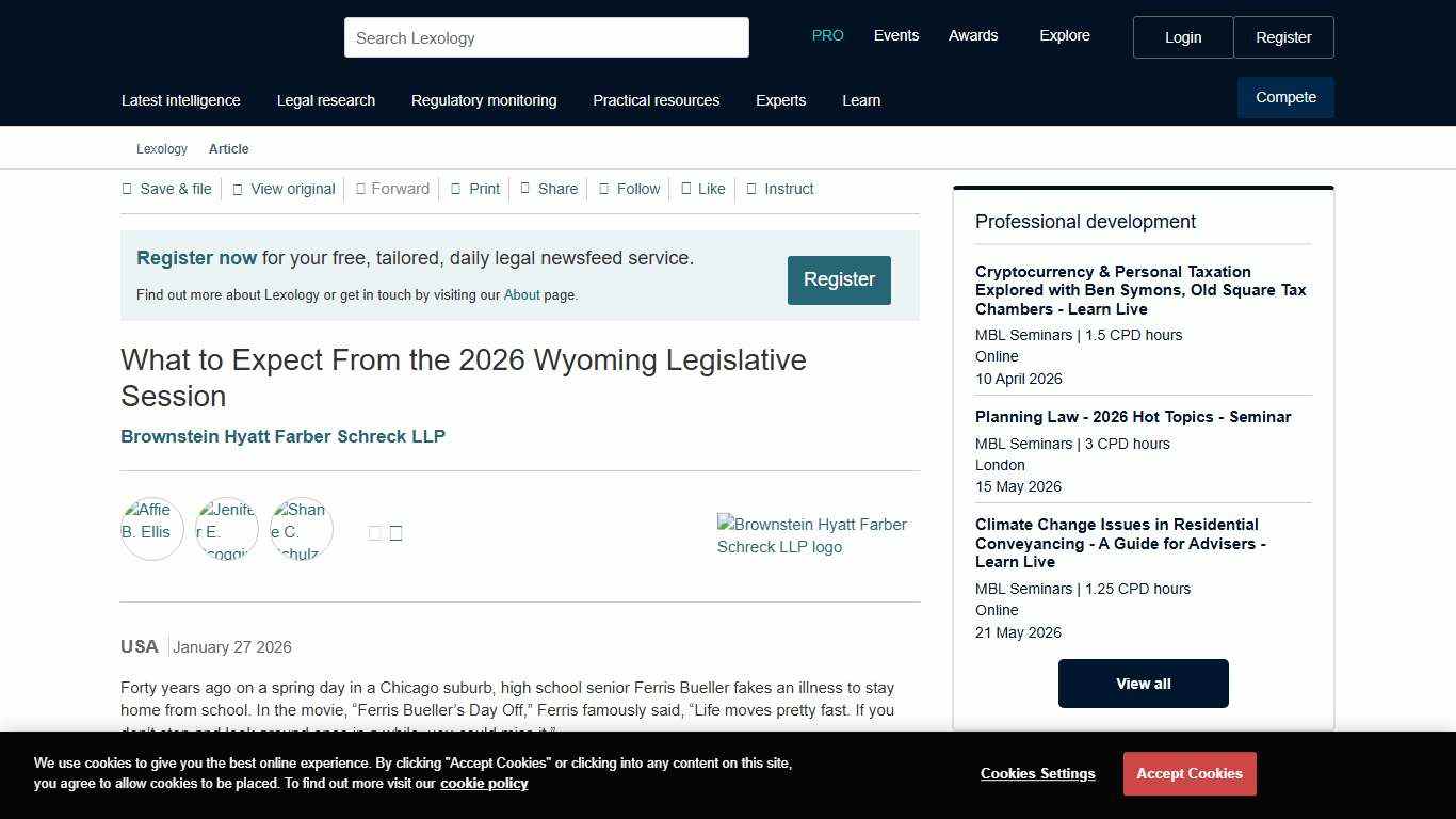 What to Expect From the 2026 Wyoming Legislative Session - Lexology