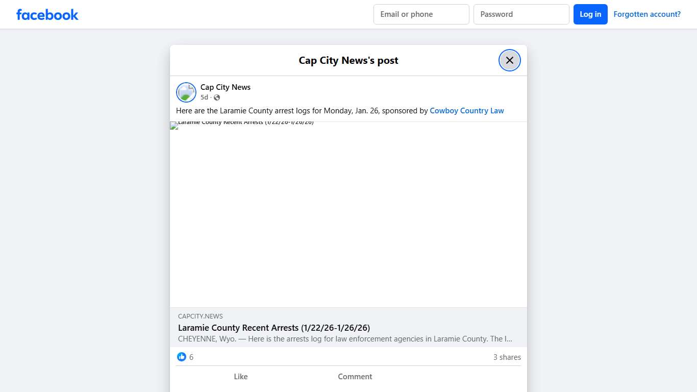 Cap City News - Here are the Laramie County arrest logs... Facebook
